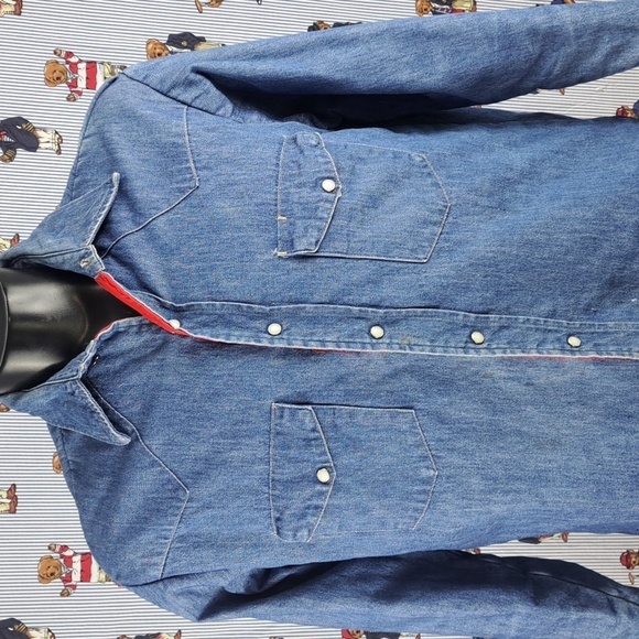 Vintage JCPenny pearlsnap lined dark wash denim work wear LG distress  jacket - Picture 1 of 6